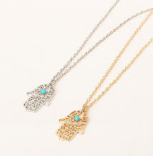 The New Turquoise Pendant Necklace Hollow Small Palms, Exotic National Wind Personality Women Jewelry Necklace Collarbone