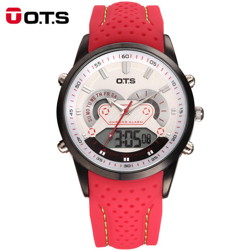 OTS New Men Fashion Wristwatches Luxury Famous Brand Men's Leather PU Strap Watch Waterproof LED Digital Sports Watches