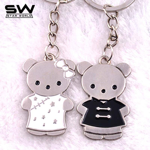 STARWORLD 1 pair Metal Keychain couple key ring couple bear key chain 2016 new style key holder