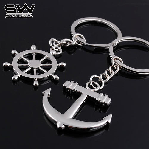 STATWORLD 1 pair Couple Love Navy Style Anchor Rudder Rhinestone Alloy Key Chain Ring Keychain 2016 NEW keyring