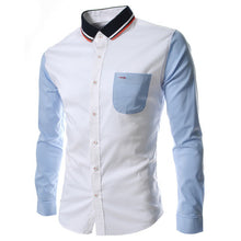 SAF-New Patchwork Unique Neckline Mens Dress Shirts Men Shirt Long Sleeve Slim Fit Social Shirts For Men