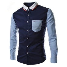 SAF-New Patchwork Unique Neckline Mens Dress Shirts Men Shirt Long Sleeve Slim Fit Social Shirts For Men