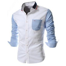 SAF-New Patchwork Unique Neckline Mens Dress Shirts Men Shirt Long Sleeve Slim Fit Social Shirts For Men