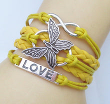 NEW Hot Fashion Leather vivid butterflies LOVE Friendship Charm Sideway Braided Wristband Bracelet