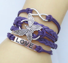 NEW Hot Fashion Leather vivid butterflies LOVE Friendship Charm Sideway Braided Wristband Bracelet