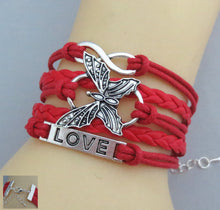 NEW Hot Fashion Leather vivid butterflies LOVE Friendship Charm Sideway Braided Wristband Bracelet