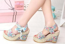 Size 35-40 Women Wedges Sandals Fashion Summer beach shoes for female platform lace belt bow flat open toe high-heeled shoes