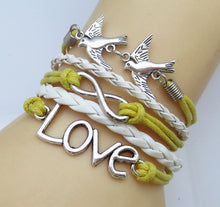 NEW DIY Infinity Fashion Leather Pair of lovebirds LOVE Friendship Charm Sideway Braided Wristband Bracelet