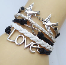 NEW DIY Infinity Fashion Leather Pair of lovebirds LOVE Friendship Charm Sideway Braided Wristband Bracelet