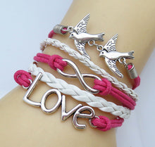 NEW DIY Infinity Fashion Leather Pair of lovebirds LOVE Friendship Charm Sideway Braided Wristband Bracelet