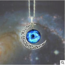 Moon Statement Necklace Glass Galaxy Collares Necklace&Pendants Maxi Necklace for Women Silver Plated Chain Colar Collier Femme