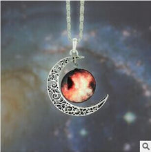 Moon Statement Necklace Glass Galaxy Collares Necklace&Pendants Maxi Necklace for Women Silver Plated Chain Colar Collier Femme