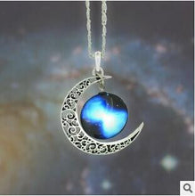 Moon Statement Necklace Glass Galaxy Collares Necklace&Pendants Maxi Necklace for Women Silver Plated Chain Colar Collier Femme