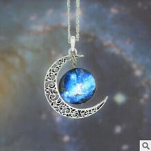 Moon Statement Necklace Glass Galaxy Collares Necklace&Pendants Maxi Necklace for Women Silver Plated Chain Colar Collier Femme