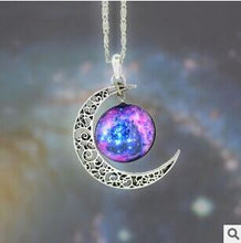 Moon Statement Necklace Glass Galaxy Collares Necklace&Pendants Maxi Necklace for Women Silver Plated Chain Colar Collier Femme