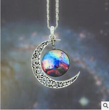 Moon Statement Necklace Glass Galaxy Collares Necklace&Pendants Maxi Necklace for Women Silver Plated Chain Colar Collier Femme