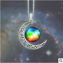 Moon Statement Necklace Glass Galaxy Collares Necklace&Pendants Maxi Necklace for Women Silver Plated Chain Colar Collier Femme