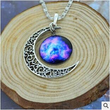 Moon Statement Necklace Glass Galaxy Collares Necklace&Pendants Maxi Necklace for Women Silver Plated Chain Colar Collier Femme