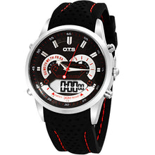 OTS New Men Fashion Wristwatches Luxury Famous Brand Men's Leather PU Strap Watch Waterproof LED Digital Sports Watches