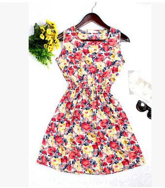 Hot Pink Flower New Spring Summer Plus Size Women Clothing 2016 fashion Floral Print Pattern Cute dresses vestidos