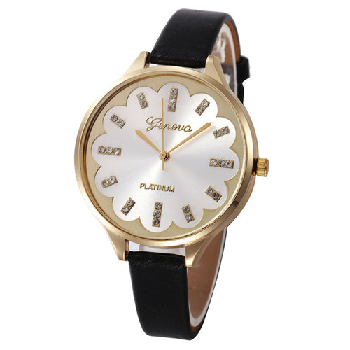 Fashion Watches Women Geneva Flower Crystal Dial Clock Ultra Thin Leather Belt Female Quartz Wrist Watch Waterproof Reloj Mujer