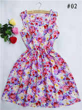 Brand Fashion Women New Apricot Sleeveless Round Neck Florals Print Pleated Dress 2015 Saias Femininas Summer Clothing