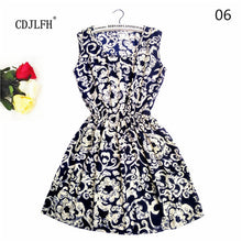 Brand Fashion Women New Apricot Sleeveless Round Neck Florals Print Pleated Dress 2015 Saias Femininas Summer Clothing