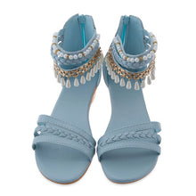 Gamiss Lady Bohemian Sandals Gladiator Weave Hollow Beading Wedges Shoes Low Heel Casual Summer Shoes Woman Sandals Flip Flops