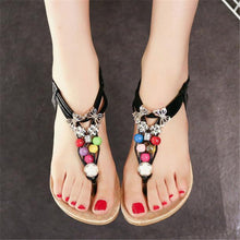 Women Sandals Shoes Woman Summer Ankle Flat Shoe Strap Bohemia Sweet Beaded Ladies Shoes Hot Sale Sandalias Mujer Black White