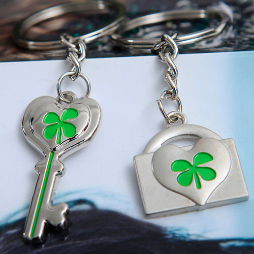 1Pair New Lover Couples Four-Leaf Clovers Metal Keyring Bag Hanging Keychain Valentine's Day Gifts