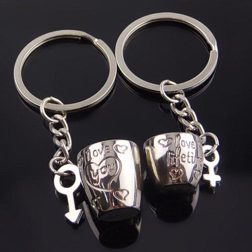 Creative Romantic Couple Cups Keychain for Lovers Metal Keychain Wedding Gifts Wholesale 2Pcs/Pair