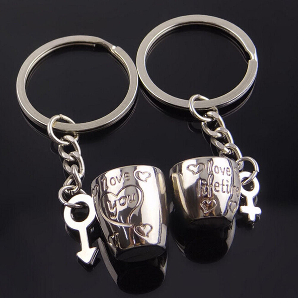 Creative Romantic Couple Cups Keychain for Lovers Metal Keychain Wedding Gifts Wholesale 2Pcs/Pair