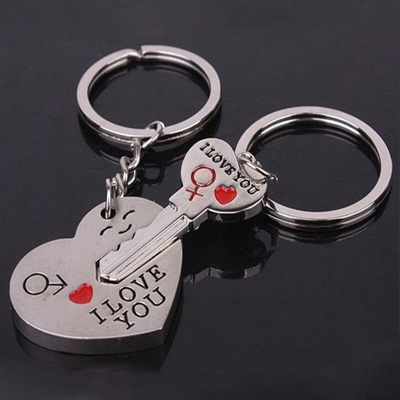 Drop Shipping Couple Stainless Steel Lovers' Heart Key Shaped Keychain Set Valentine's Day Love Gift GM515