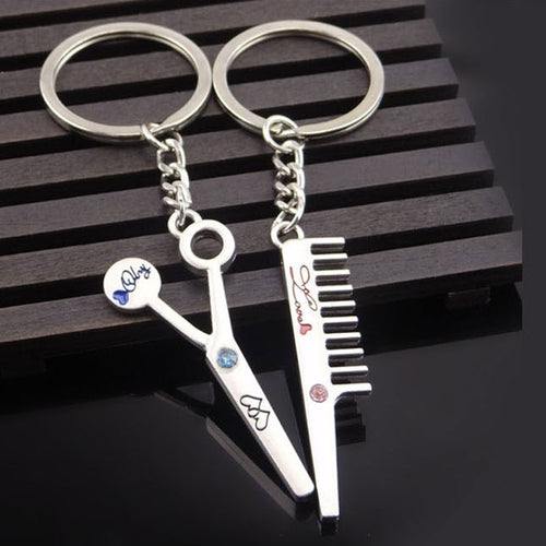 2 pcs Fashionable Scissors and Comb Key Ring Keyfob Couples Romantic Keychain Lover Gift Hot Popular