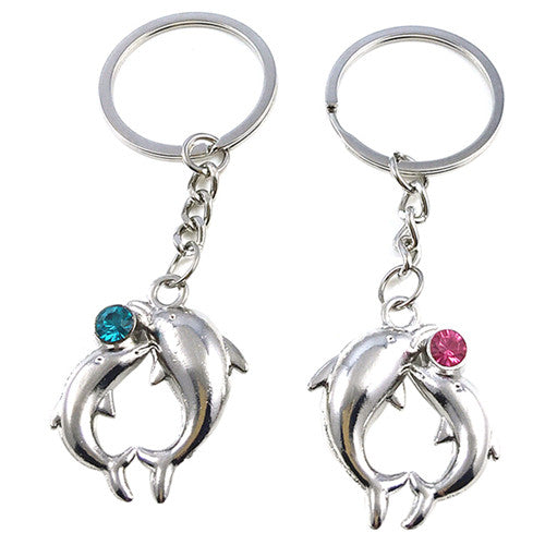 1 Pair Romantic Alloy Distinctive Couple Dolphin Keychain Lovely Lovers Key Chain Gifts Wholesale