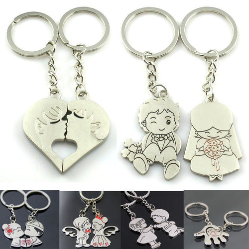 New Arrival 1 Pair/Set Women Couple Key Ring Cartoon Lover Keychain Fashion Valentines Gift 9 Style