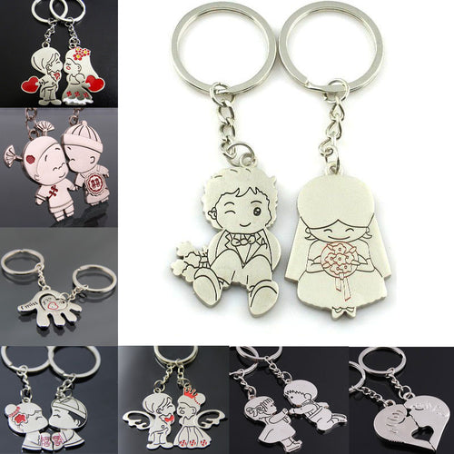 Fashion 1 Pair/Set Women Romantic Couple Key Ring Cartoon Lover Keychain Valentines Gift 9 Style