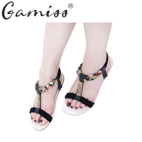 Gamiss Bling Rhinestone Flats Women Sandals Beach Women Flip Flops Summer Casual Flats Shoes Comfort Shoes Ladies Flat Slippers