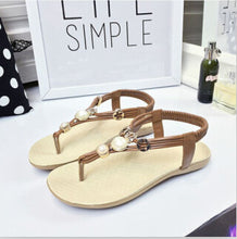 Gamiss Plus Size Women Sandals Summer Women Flat Shoes Beach Flip Flops Comfort Sandals Woman's Beading Decoration Sandals