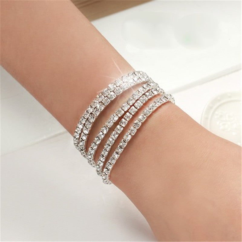 Sparkling Sweet Rhinestone Elastic Belt Chain Hip hop Bracelet Silver Rhinestones racelet Chain Clear Simulated Diamond Bracelet