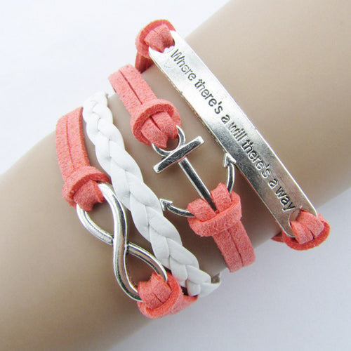 ExquisiteNautical Rudder Anchor Bracelet Infinity Handmade Coffee Leather Rope