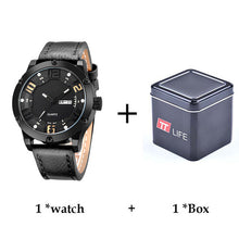 TTLIFE Fashion Sports Men' s Leather Watch Strap Waterproof Quartz Watches Luxury Wrist Watch Men Famous Brand Day Date Display