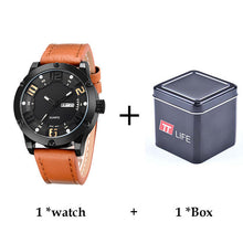 TTLIFE Fashion Sports Men' s Leather Watch Strap Waterproof Quartz Watches Luxury Wrist Watch Men Famous Brand Day Date Display