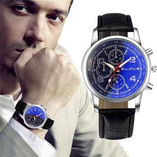 New Arrival Mens Watches Blue Ray Relojes Hombre 2017 Famous Brand PU Leather Quartz Watch Men Sport Business Wrist Watches